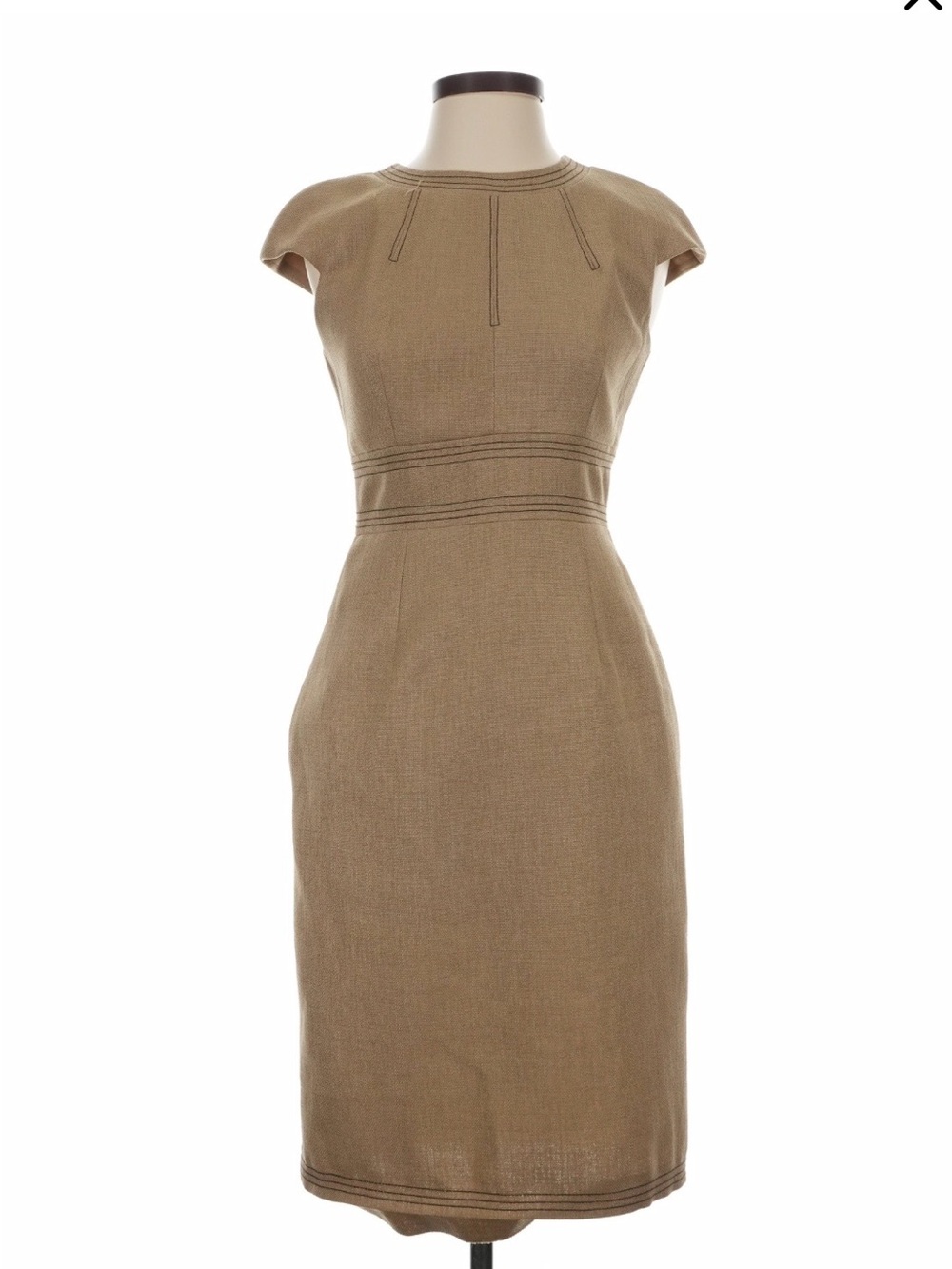 David Meister Tan Sheath Dress Size 4 Cap Sleeve Office Cocktail Wedding Guest